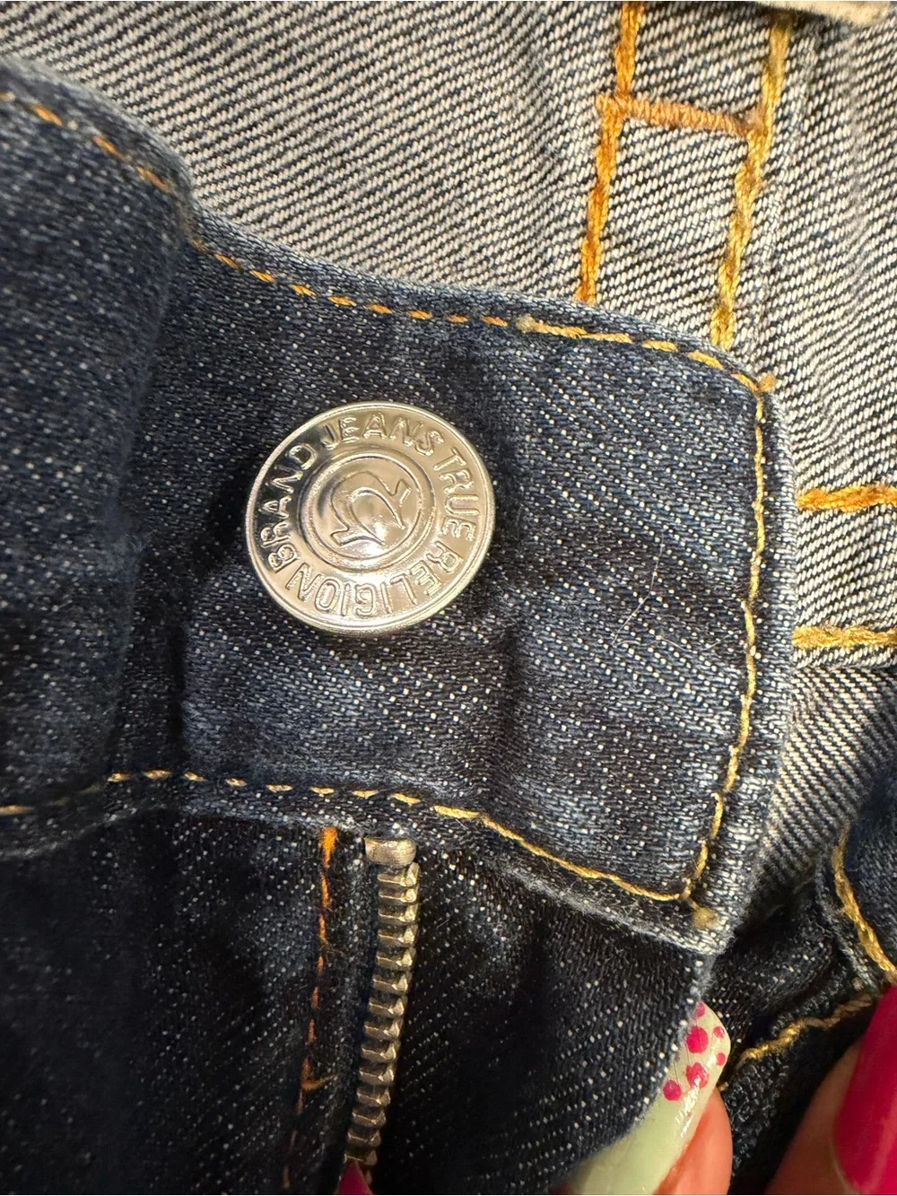 True Religion Men's Dark Blue Straight Jeans with White Pocket Trim